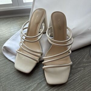 Nine West Cream Heels with Square Toe and Strappy Design